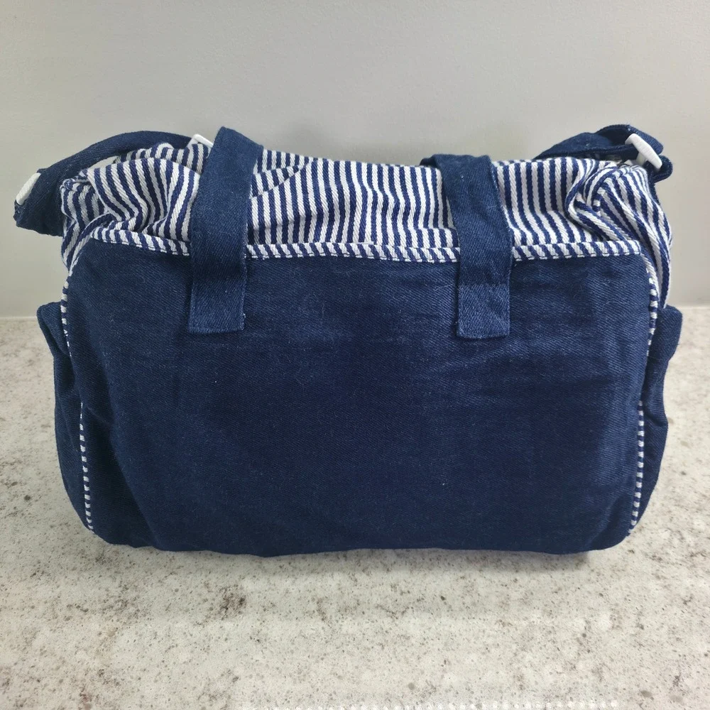 Vintage Baby Sac Denim Diaper Bag Satchel Navy Blue White Stripe NWT 90s
